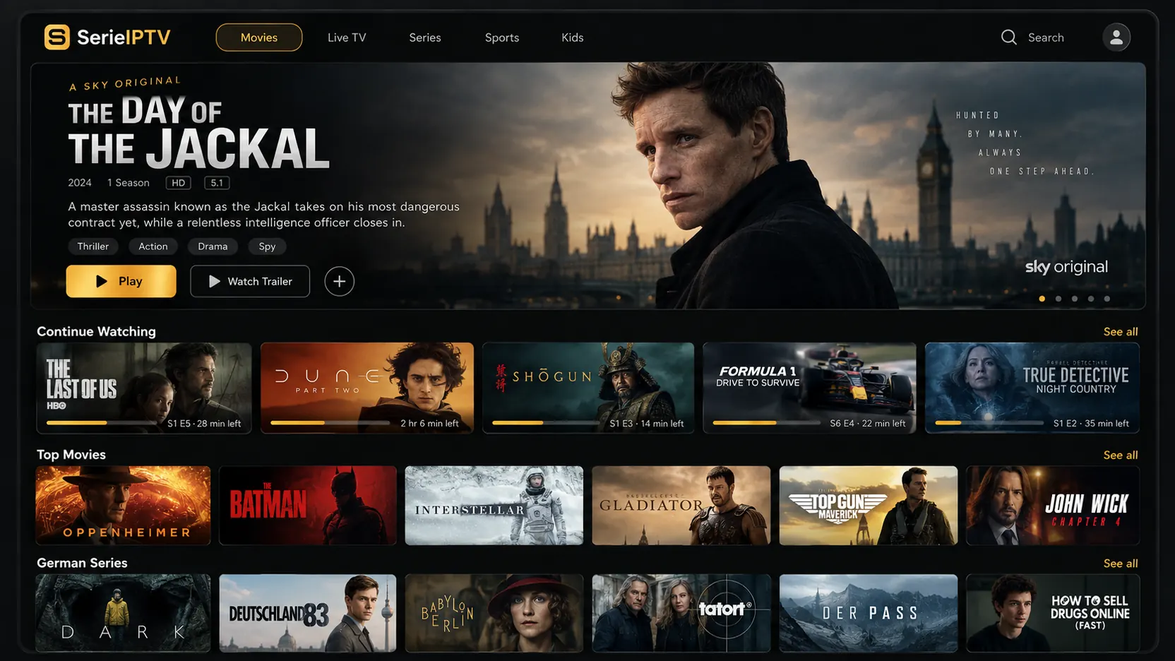 SerieTV Film- und Serienbibliothek mit Wiedergabefortschritt